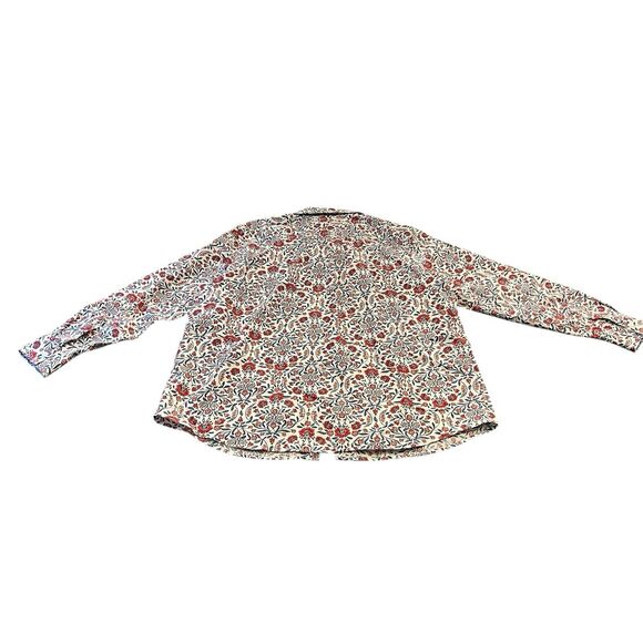 Lands’ End Floral Button Down Top L Red Blue Long Sleeve Western Classic Warm - Picture 8 of 12